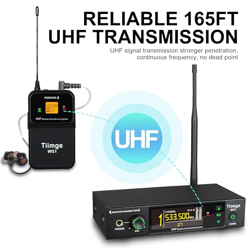 Image of UHF Wireless in-Ear Monitor System - 99 Frequencies Mono IEMs for Musicians,164ft Stable Transmission Range,Ideal for Stage Performance,Bands,Studio Recording,Lectures & Speeches (2 Bodypacks)