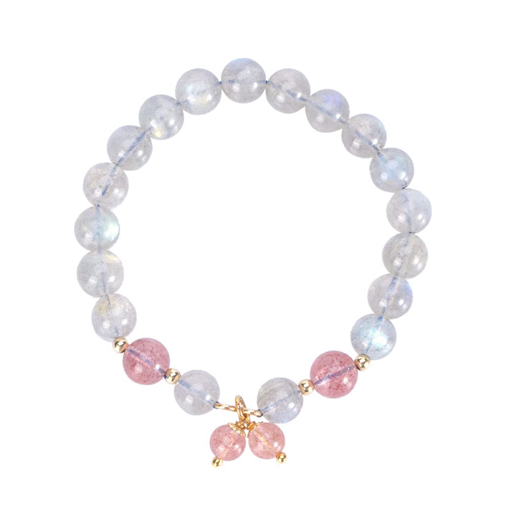 Girls Accessories Bracciale in Argento Sterling 925 Vintage per Donna Semplice Cristallo di Fragola Perline di Pietra di Luna Fascino Classico di Gioielli Spiaggia Estiva Birthday Gift