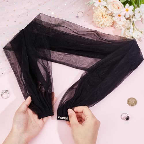BENECREAT Detachable Tulle Sleeves, 43inch Black Bridal Tulle Shawl Lace Dress Sheer Capes Cover Up Accessory for Wedding, Costume, Formal Party Prom3