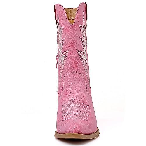 Image of GLOBALWIN Women's Square Toe Cowgirl Boots Classic Mid-Calf Cowboy Boots With Embroidered Stitching Low Heel Comfortable Western Boots For Country Outfits