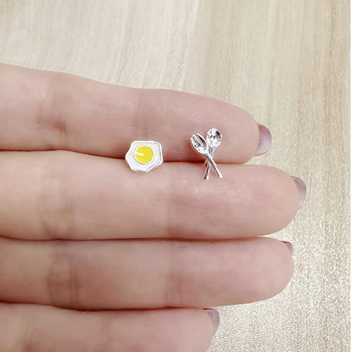 Cute Sunny Side up Egg Stud Earrings for Women Girls 925 Sterling Silver Hypoallergenic Tiny Small Food Breakfast Dining Studs Cartilage Tragus Post Nickel Free Jewelry Gifts Daughter Gastronome Chef4