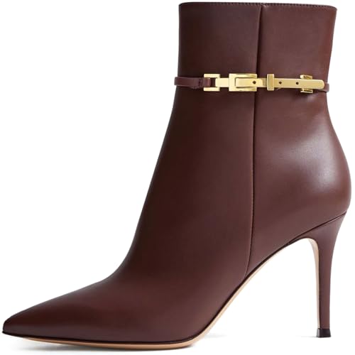 MIRAAZZURRA Ankle Boots for Women Pointed Toe Stiletto High Heel Sexy Ankle Booties with Chain Side Zipper for Party Date Dress