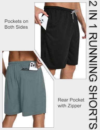 3 Pack Mens 2 in 1 Running Shorts Gym Workout Quick Dry Athletic Training Liner Ligheweight with Zipper Pocket3