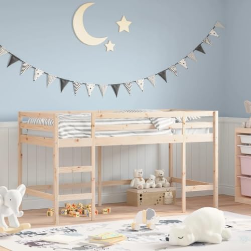 kithwjll Cama alta infantil de madera maciza de pino, 80 x 200 cm, con escalera, protección contra caídas, cama individual para habitación infantil, zona de juegos, construcción estable
