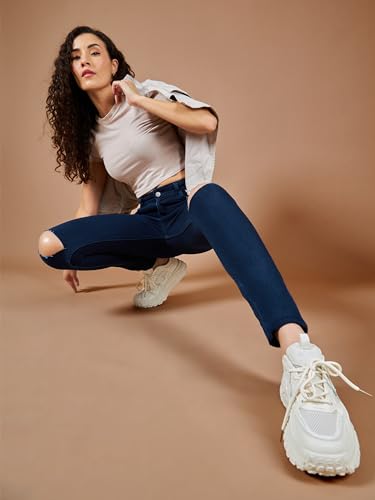 Image of Dolce Crudo Women's Skinny Fit High Rise Regular Length Knee Slit Denim Stretchable Jeans