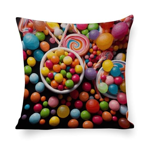 Housse de coussin bonbons multicolore taie oreiller carrée canapé