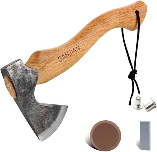 13'' Wood Splitting Axe, Hand Forged Carbon Steel With Sheath, Multifunctional Whistle Outdoor Pocket Bellow for Chopping - Gift for Husband, Dad, Men