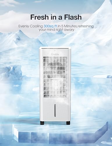 Grelife Portable Evaporative Air Cooler, 3-IN-1 Air Cooler Cooling Fan with Remote Control, 12H Timer, 4 Ice Packs, 1.58Gal Water Tank, 3 Modes, 3 Speeds, Personal Swamp Cooler for Bedroom(BLACK) - Thumbnail 2