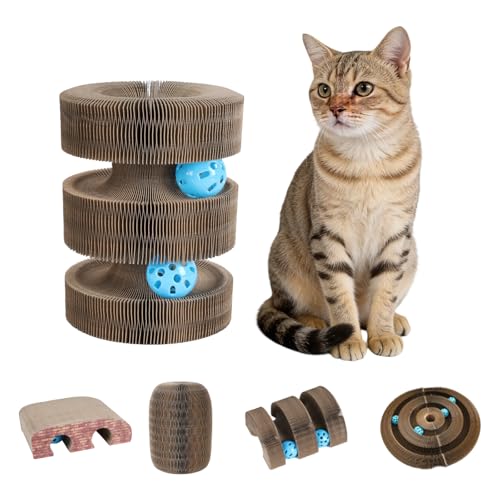 Rascador plegable de cartón para gato con bola divertida miniatura 1