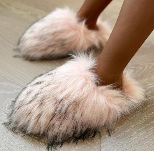 FUNCOS Women's Plush Fuzzy Slippers Closed Toe Slip On Faux Fur Slides3