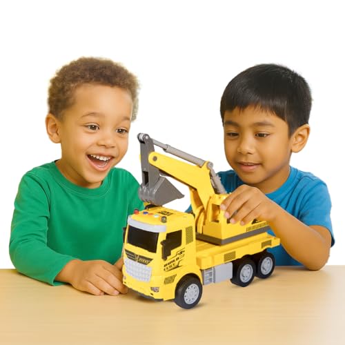 Image of Amazon Brand - Jam & Honey Friction with Lights & Sound Trucks for Kids | Excavator Truck for Kids for Age 3+ Years | Yellow