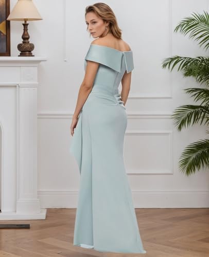 Satin Mermaid Mother of The Bride Dresses for Wedding Off The Shoulder Ruched Corset Formal Evening Party Gowns3