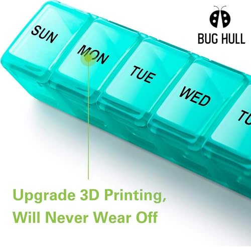 Image of BUG HULL Weekly Pill Organizer Large 2 Packs, Extra Large Travel Pill Organizers, Pill Box 7 Day, Travel Pill Case, Medicine Pill Organizer for Vitamins, Supplements and Medications (Blue+Green)