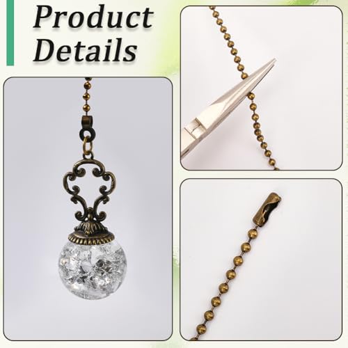 Image of GORGECRAFT 2PCS Ceiling Fan Pull Chain 15 Inches Light and Fan Cord Round Swith Connector Clear Crystal Diamond Fan Pull Chain Charms Ceiling Fan Pull Chain Extenders for Ceiling Light Lamp Fan