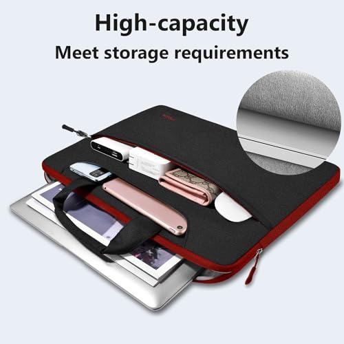 Image of Hseok Laptop Shoulder Bag 13 13.3 14 Inch Case Compatible with MacBook Pro /Neo 14 inch M5 /M4 /M3 /M2 /M1,Mac Air /pro /Neo 13 inch and Most 13 13.3 14 Notebooks,Spill-Resistant Briefcase,Black & Red