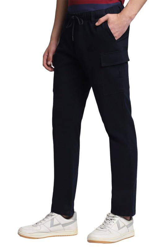 Image of Dennis Lingo Men's Cotton Lycra Full Length Solid Slim Fit Cargo Trousers