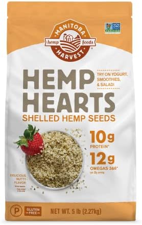 Hemp Seeds, 5 lb; 10g Plant Based Protein and 12g Omega 3 & 6 per Serving | Perfect for smoothies, yogurt & salad | Non-GMO, Vegan, Keto, Paleo, Gluten Free | Manitoba Harvest