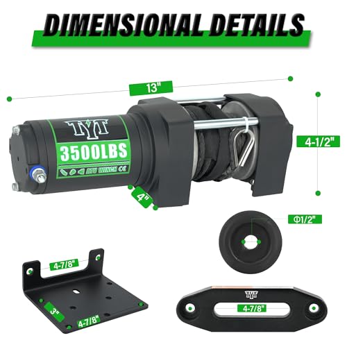 image for TYT 3500 lb ATV Winch, 12V DC Electric Winch with Wireless Remote and 
