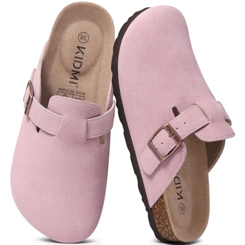 Image of KIDMI Genuine Suede Clogs for Women Men Cork Footbed Sandals Leather Mules Potato Shoes with Arch Support