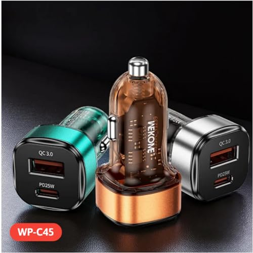Image of WK LIFE BORN TO LIVE-Car Charger with Transparent A+C Fast Charging, Supporting PD 25W -Orange