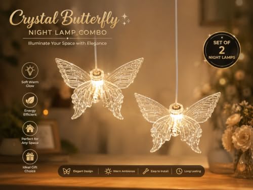 Image of Crystal Flying Bird Hanging Pendant Light Combo Pack of 2 | Decorative LED Wall Plug Lamp for Living Room, Bedroom, Home Decor | Luxury Bird Chandelier Hanging Light