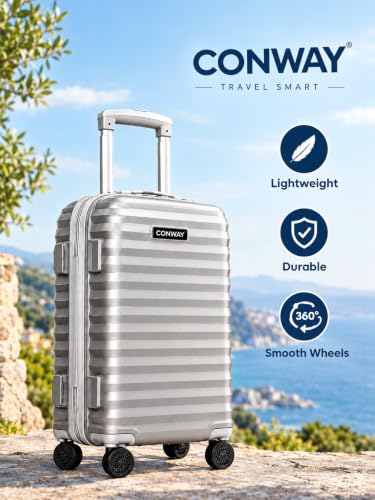 Image of CONWAY Armor 55cm Cabin Trolley Bag, ABS Hard Shell Suitcase, 8 Wheels, TSA Lock, Lightweight Travel Luggage - Silver