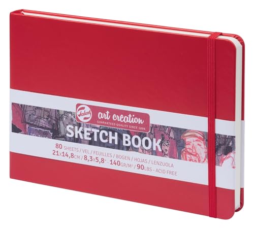 Talens Art Creation - Skizzenbuch Rot 14,8 x 21 cm - 140 g 80 Blatt - Ideal für Bleistift Pastellstifte Acryl Gouache Tusche Holzkohle