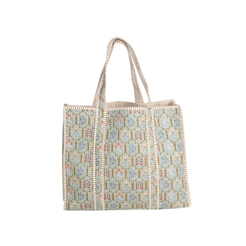 Image of Cotton Tiger Block Print Tote Bag, Indian Handmade Shopping Shoulder Bag, Unisex Market Daily Use