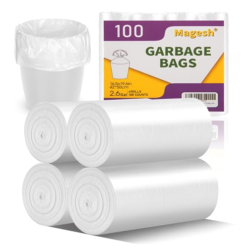 Image of 2.6 Gallon Small Trash Bags, Magesh 2.6 Gallon Trash Bag Strong, Leakage-Free, Small Garbage Bags Unscented Thick for Bathroom, Office, Kitchen Mini Trash Can, 100 Bags, Clear