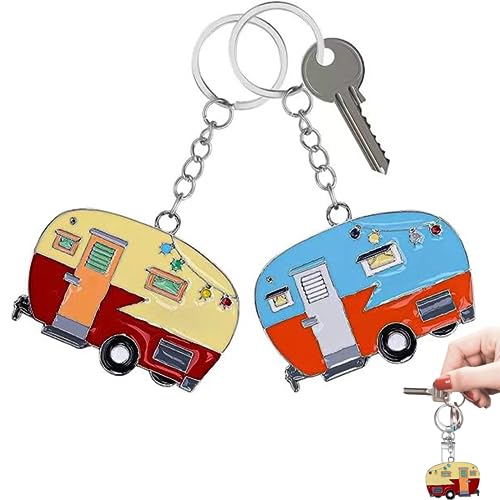 TrustBlai 2 Pack Camper Keychain Set Happy RV Camper Keyring Couples Camping Accessories for Men Women Camper Travel Trailers (red+orange)