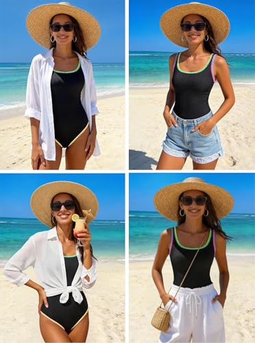 Image of popvil Women's One Piece Swimsuits Tummy Control -Slimming Bathing Suit Modest Neon Sport Swimwear 2026