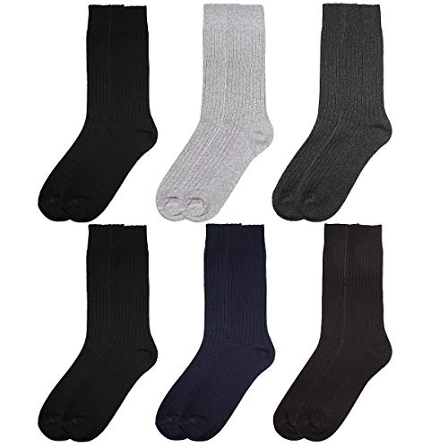 Falari Men Ribbed Black Dress Socks Crew Length2