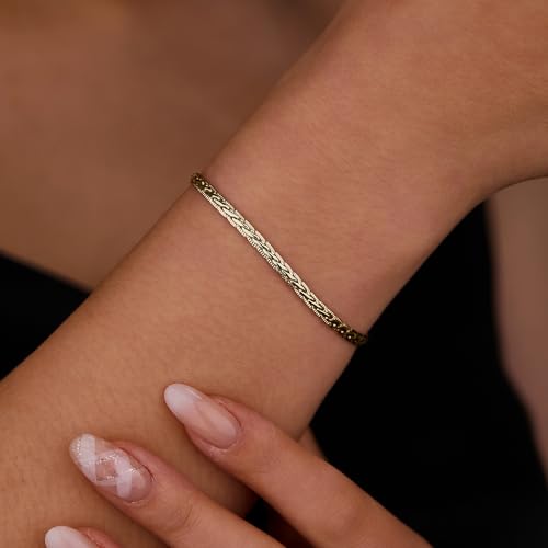 14K Gold Plated Chain Bracelet for Women,Dainty Plated Gold Jewelry Gifts for Women,Trendy Gold Bracelet Waterproof2