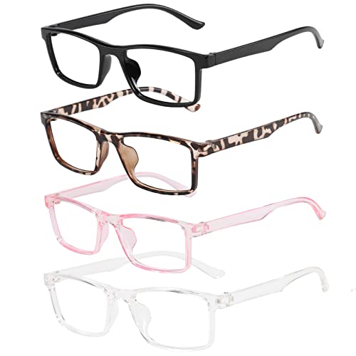 Image of Przene 4 Pack Rectangle Blue Light Blocking Glasses,Anti Glare Eye Strain UV400 Square Eyeglasses for Men Women(MIX COLOR-C3)