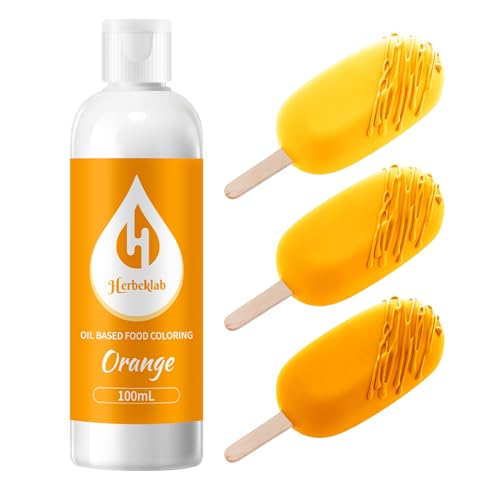 Image of Orange Oil Based Food Coloring for Chocolate - Herbeklab 100ml Professional Concentrated Oil Food Dye for Candy Melts, Chocolate, Cake Pops, Strawberries & Baking