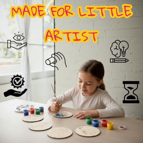Image of BAGJI TOYS DIY Coaster Painting Kit for Kids & Adults - 6 Pre-Marked Wooden Tea Coasters with Stand, 12 Non-Toxic Water Base Colours & 1 Brush - Mandala Art & Craft DIY Set - Beginner Friendly Painting Craft Kit, Birthday & Gift Activity (MNDB1)