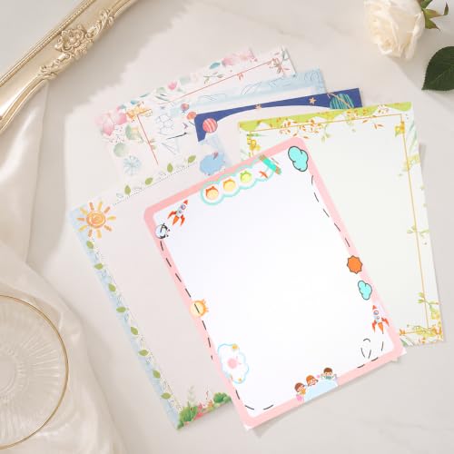 Image of HASTHIP 48 Pcs Letter Writing Paper - 6 Style A4 Project Papers with European Retro Borders, Double Sided Decorative Letter Sheets for Invitations Projects, Assignments, Holiday homework