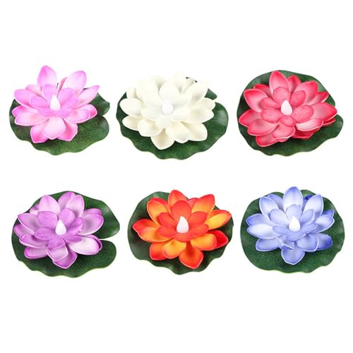 6 Piezas de Luces de Piscina flotantes, luz de Loto Flotante para Estanque, Luces solares de estanques LED LED Flores Flores Flores Batería Operada Lirio de Agua para decoración de estanques de Jard