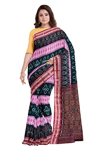 Image of Odisha Sambalpuri Handloom Ikat Women's Cotton Saree, Odisha Handloom Handmade Pure Cotton Khandua Saree, Ikkat Orissa Traditional Handloom Saree Without Blouse