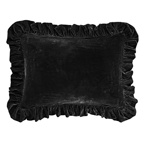 HiEnd Accents Stella Faux Silk Velvet Black Ruffled Dutch Euro Pillow