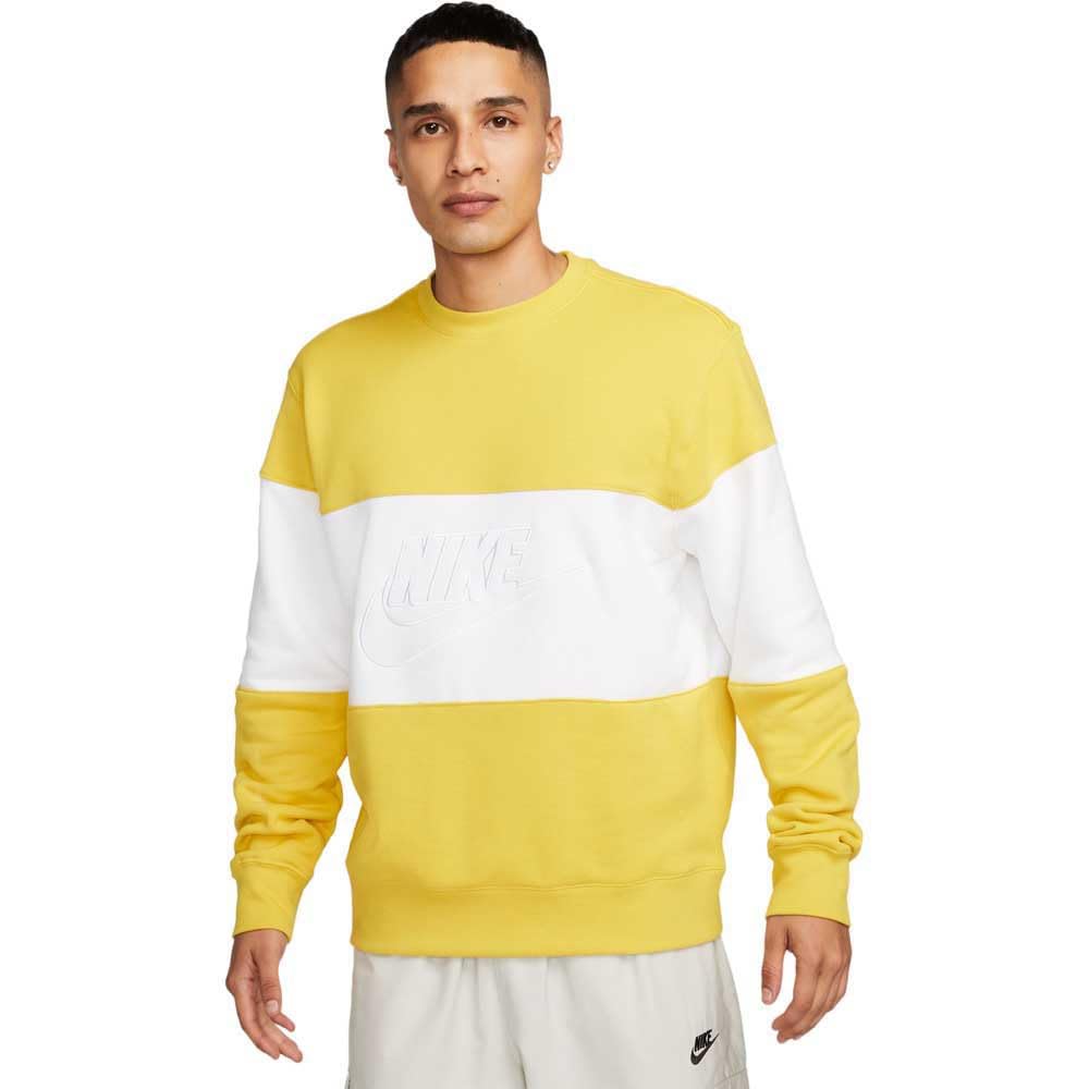 NIKE FB7848-709 M NK CLUB+ FT CREW CB Sweatshirt Men's VIVID SULFUR/WHITE Size XL
