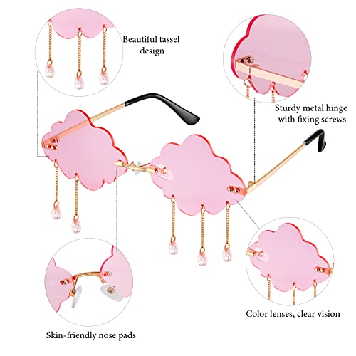 Weewooday 2 Pairs Tassel Clouds Shaped Sunglasses Rimless Men Women 90s Disco Sunglasses4