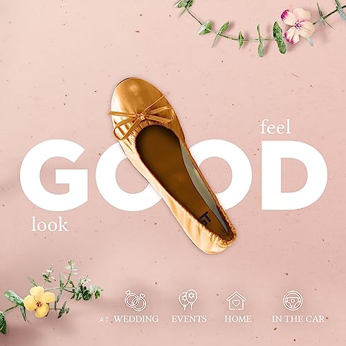 Silky Toes Foldable Travel Portable Flat Comfort Shoes With Pouch (Small 5/6, Gold) #TOP3