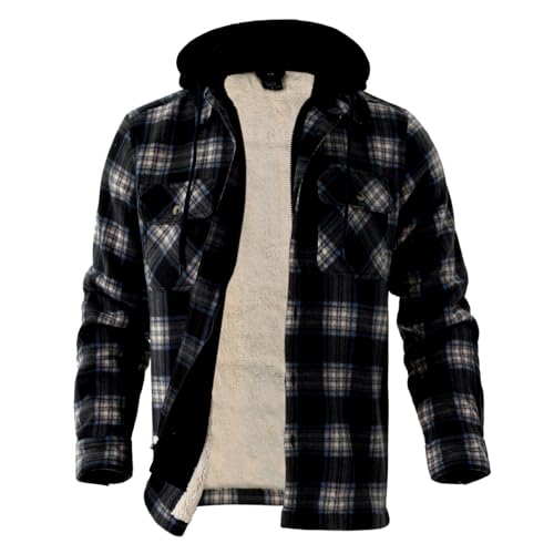 Image of LeeHanTon Mens Flannel Jackets Sherpa Lined Fleece Zip Up Winter Warm Workout Plaid Sweatshirt with Hood