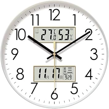 Wall Clock, Radio Clock, Analog, Temperature, Humidity, Calendar, Digital, LCD Display, Quiet, Continuous Second Hand, Radio Clock, Analog C,25CM