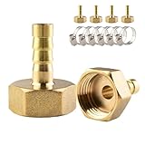 ANGEEK Raccords de tuyaux en laiton, 6 pièces 8 mm × connecteurs de tuyaux filetés mâles 1/2 pouce, avec 6 colliers de serrage, adaptés au raccordement de gaz, d'eau et de carburant