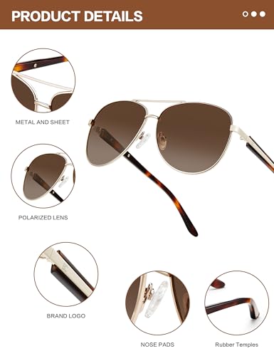 Image of BIRCEN Polarized Aviator Sunglasses Womens: Acetate Glasses UV Protection
