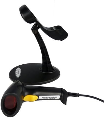 USB Barcode Scanner Wired Handheld Continuous Scanning Barcode Scanner Reader w/ Adjustable Stand (Black)