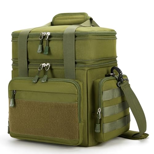 Gafetrey Tactical Lunch Box for Men, Insulated Lunch Bag Adult, Thermal Lunchbox Leakproof Waterproof Cooler Bag, Dual Compartment Lunch tote, Large Lunch Pail for Work Office Travel(Green) 15L