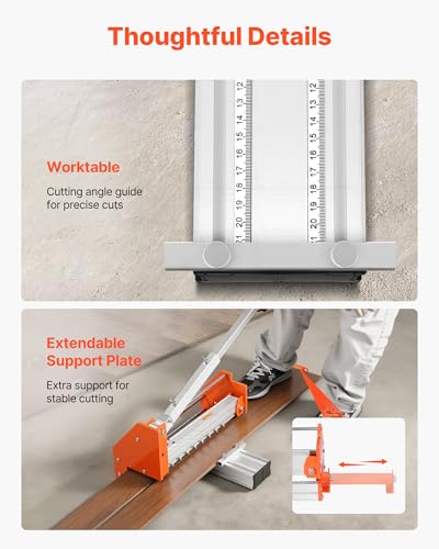 Image of VEVOR 12 inch Vinyl Floor Cutter, 12mm Thick Laminate Flooring Cutter with Upgraded Labor-Saving Aluminum-Alloy Lever, Telescoping Support Plate, Cuts Certain Engineered Wood, LVT, VCT, SPC, LVP, WPC